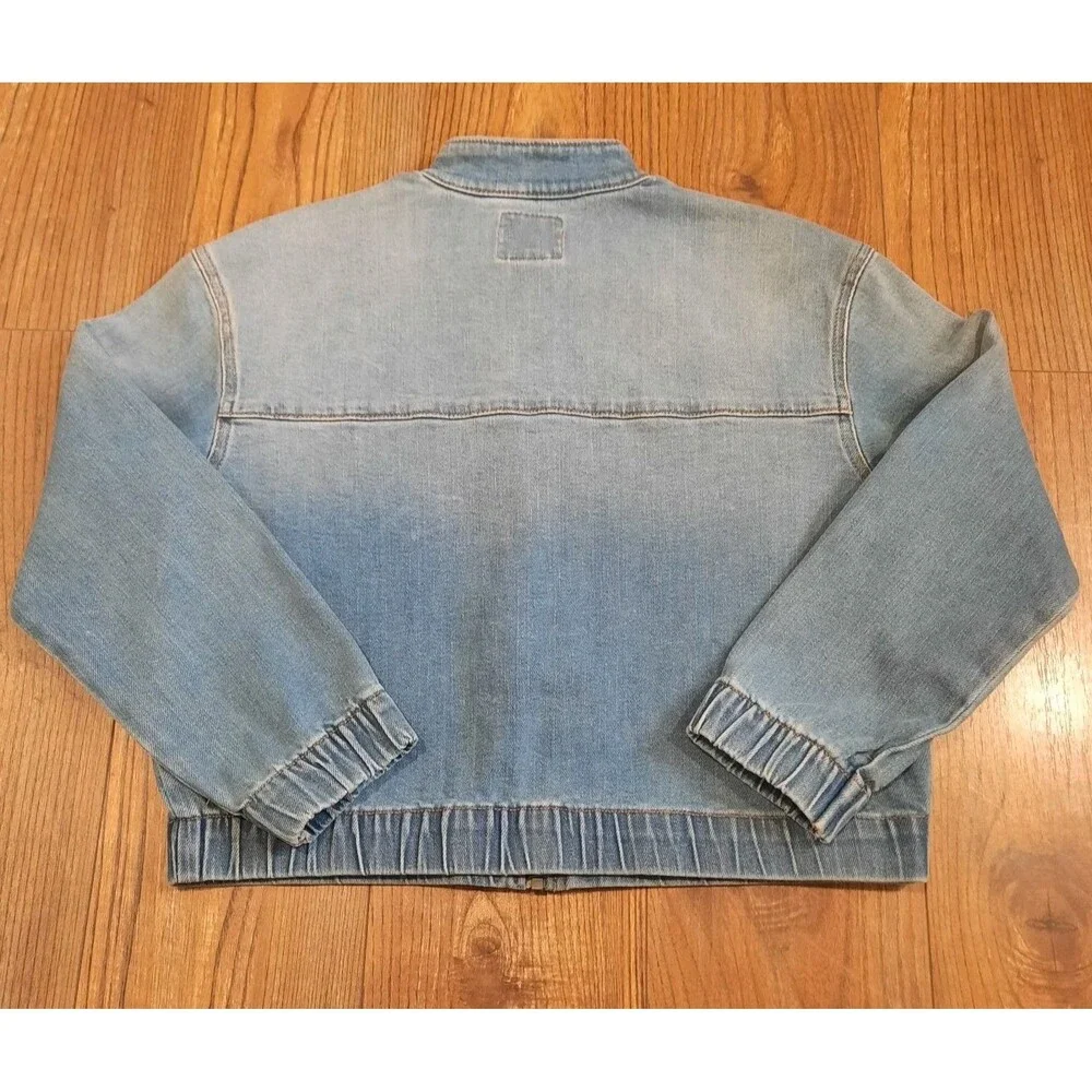 VTG OshKosh B'gosh Zip Up Denim Bomber Jacket Light Wash Kids Workwear Sz 12/12A